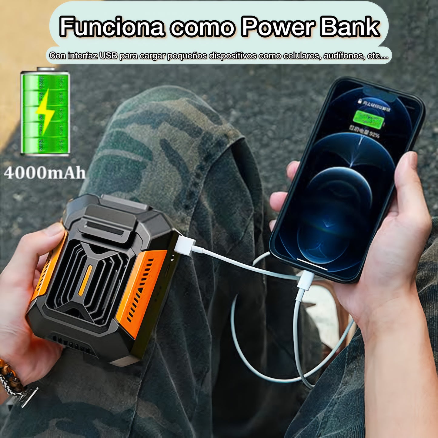 🌬️ Ventilador de Cintura Portátil 2 en 1 + Power Bank 🔌